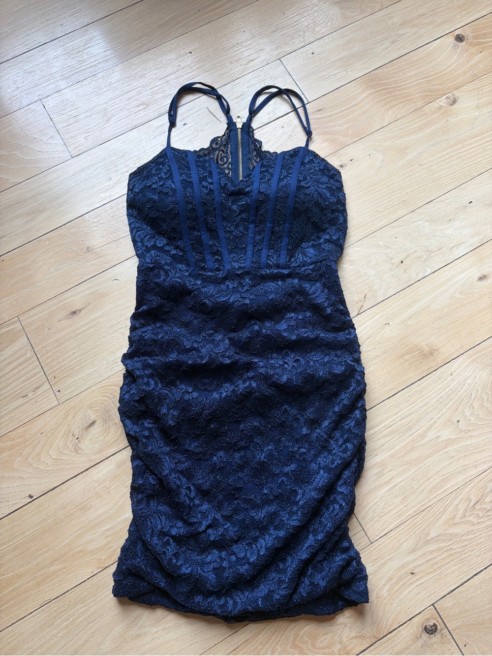 Lace Bodycon Spaghetti Strap HOCO Dress in Navy